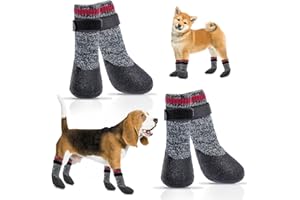 NVGVUP 2 Paar Hundesocken Pfotenschutz, Anti-Rutsch Hundesocken mit Verstellbaren Riemen, Outdoor-Hundeschuhe mit Gummisohle, wasserdichte, für Drinnen Draußen (L)