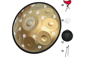 GLADFRESIT 432 Hz ręczny bęben 10 nutów 22 cale "Sun Gold" w kształcie litery D Minor ze stojakiem na rękę, etui na rękę, wytrzymałe mallety i bezpyłowe