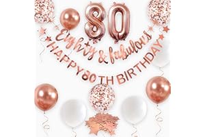 PINKBLUME Rose Gold Eighty & Fabulous Happy 80th Birthday Banner Garland Foil Balloon 80 for Womens 80th Birthday Decorations Hanging 80 and Fabulous Cheers to 80 Years Old Birthday Party Supplies Backdrop
