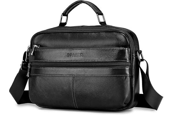 SPAHER Sacoche Homme Bandouliere Grand Sacoche Homme Cuir Véritable Pochette Homme Sac Bandoulière Homme Sac Porté Epaule Sacs Business Sacs à Main Voyage pour Ipad 11 pouces