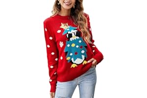 IFFEI Świąteczny sweter damski, wesoły, świąteczny sweter Novelty, okrągły dekolt, sweter z dzianiny na Boże Narodzenie