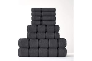 FAIRWAYUK 8-Piece Towels Bale Set for Bathroom, Ultra Soft Premium Quality Water Absorbent Towel Gift Sets, 100% Egyptian Cotton, 4x Face 2x Hand 2x Bath Towels, Dark-Grey