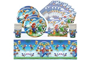 Amazluck Kindergeburtstag Partygeschirr Set, 41 Stück Einweggeschirr Set Happy Birthday Deko Birthday Decorations mit Pappteller Papiertischdecke Servietten Becher Deko Kindergeburtstag