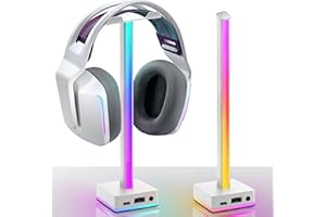 EZDIY-FAB Soporte para auriculares con barra de luz LED USB, 50 modos de color incorporados - Blanco