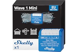 Shelly Wave 1 Mini - Jednokanałowy Inteligentny Włącznik Z-Wave Z Suchymi Stykami, 8A, Zdalne Sterowanie Oświetleniem, Bramą Garażową, Wymagana Bramka Z-Wave, Niski Pobór Mocy