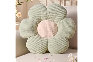 ‎YHOELATA Yhoelata Blumenkissen, Grün Blumengestalt Zierkissen, Plüsch Bodenkissen für Sofa & Bett Kinderzimmer, Mädchen Dekoratives Gänseblümchen Design Wohnkissen 40cm