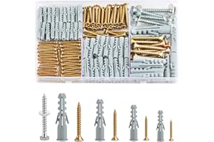HUANGXINYU 228 Assorted Screws and Wall Plugs Set, Masonry Plasterboard Wall Plugs and Screws for Brick Concrete Plasterboard Fixings for TV Bracket