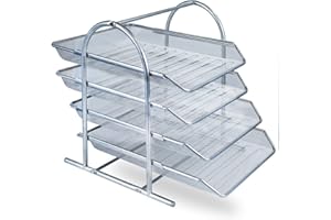 KAV Organiseur de bureau en maille – Bac à courrier à 4 niveaux pour bureau et maison, rangement peu encombrant de documents, plateaux coulissants à chargement frontal, construction en maille d'acier