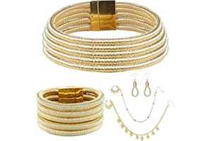 Morfetto Gioielli africani per le donne African National Statement Oro Choker Layered Collana del collare Boho Orecchini braccialetto Faux naso anelli Naso polsini Hoop gioielli africani