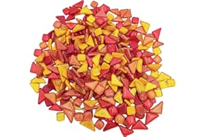 BTMIEY 500 g zufällige unregelmäßige Glitzer-Glänzende Glas-Mosaikfliesen zum Basteln, Großpackung, Set für Tassen, Bilderrahmen, Heimdekoration, DIY-Kunstprojekte (Mix Rot Gelb)
