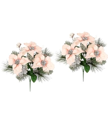 Kunstpoinsettia bloem 3 bloemen dennentakken set van 2 37 cm kunstbloemen kerstster kersttak kerstdecoratie kerstbloem X'Mas boeket cadeau decoratie adventsster kerstster