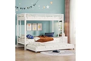 KECDUEY Letto a castello, 90 x 200 cm, con telaio in ferro, dotato di letto estraibile 90 x 190 cm, culla con ringhiera alta, certificato EN747, struttura robusta, telaio in ferro, letto a tre letti (bianco)