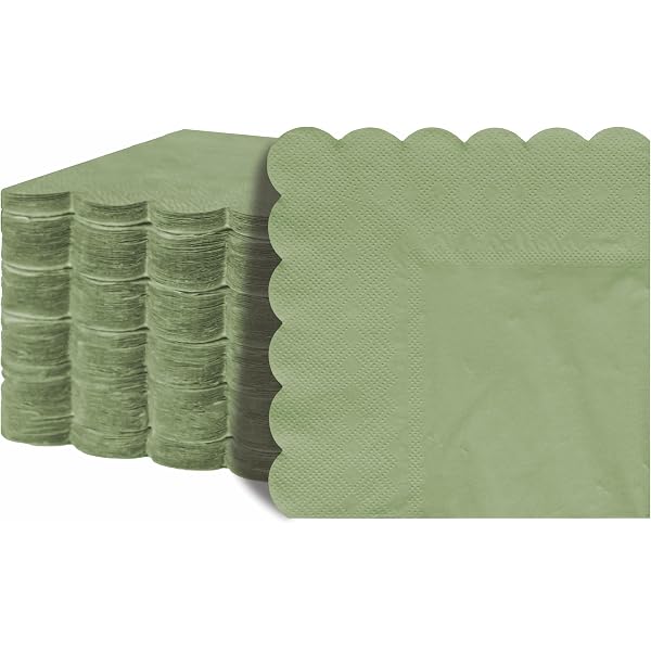 120 Serviettes De Table Jetables Vertes - 25x25 Cm, Ourlet Coquillage, Pour Cocktails, Mariages Et Fêtes