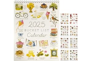 ZITUZY Bucket List Calendario, Calendario de Pared con Doble Espiral, Calendario de Lista de Bucket, Calendario de 12 meses, Papel Grueso, Calendario Planificación de la Vida, Calendario Anual 2025