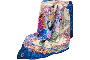 Prettystern Gustav Klimt Jedwabna chusta w stylu secesyjnym, kolorowy druk artystyczny, 90 cm X 90 cm