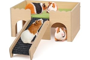 PESNLO Mehrstöckiges Meerschweinchen Versteck mit Treppe und Matten – Extra Groß Meerschweinchen Schloss Abnehmbare Verstecke für Hamster, Kaninchen & Chinchillas，Abnehmbares Haus (Grün)