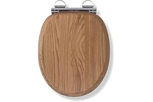 Croydex Rutland Flexi-Fix Soft Close Wooden Toilet Seat - Quick Release Button for Easy Cleaning, Adjustable Hinges with Top and Bottom Fixings, Anti-Bacterial and Heavy Duty Toilet Seat (Solid Oak)