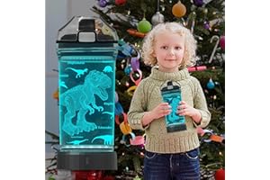 Anywin Dinosaur Gifts for Kids, 3D Glowing Dinosaurs Water Bottle with 7 Colors Changing & 14 OZ Tritan BPA Free Sports Travel Cup Back to School Gifts for Boys Children Birthday