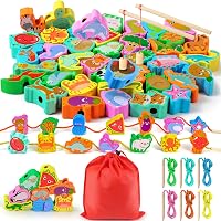 Jouet Montessori 2 En 1 Pêche Et Enfilage - 46 Pièces Bois Magnétique - Enfant 3-7 Ans