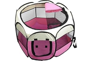 KEESIN Tenda Pieghevole per Animali Domestici 8 PCS Rete Casa Portatile Cucciolo Pieghevole Corsa Gabbia per Cuccioli Gioco Recinzione Cane Cane Gatto Coniglio Canile (67 * 45cm,Rosa)