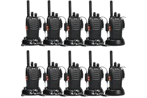 Walkie Talkie PMR446 Royalty Free Two Way Radio, pofung PT88E 16 Channels Professional Rechargeable Long Range Walkie Talkies with USB Charging Station and Earcups, Black, Pack of 10