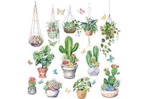 Fufuquare Adesivi da Parete con Cacti e Piante Grasse della Natura Verde Adesivi Facili da Applicare e da Staccare con Farfalle e Arte Botanica Adesivi Murali per la Casa