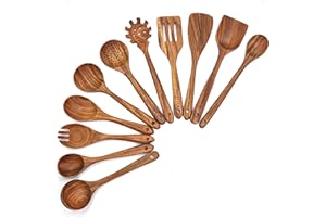 BOKALAKA Holzlöffel zum Kochen, 11-teiliges Küchenutensilien-Set, Holzutensilien zum Kochen, Kochutensilien, Holzspatel