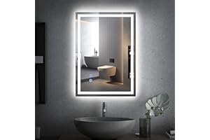 CROWNSHOP Bathroom Mirror with LED Lights 70x50cm LED Illuminated Mirror with Anti-Fog, 3 Colour Dimmable Lights, Touch Control & Memory Function | IP54 Rated, Horizontal/Vertical Mount