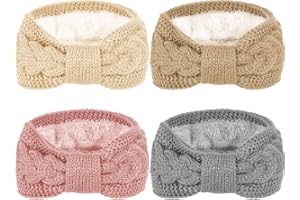 Whaline 4 Pack Twisted Knit Headbands Winter Knotted Head Wraps Fuzzy Lined Headband Thick Crochet Turban Ear Warmer Elastic