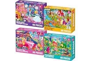 QUOKKA Jigsaw Puzzles For 3 4 Year Olds - 4x60 Jigsaws for Children Age 5 6 7 - Kids Puzzles For Learning Fairy Tale - Unicorn Gift Toy for Boys & Girls 5-8 yo