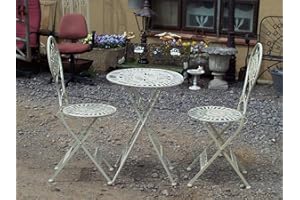 The Somerset Shop Cream Folding Steel & Cast Iron Bistro Set 2 Chairs & Oval Table