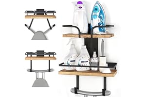 VINCOURNA Soporte Tabla Planchar, Colgador Tabla Planchar, Soporte Plancha Pared, Colgador Tabla de Planchars Pared de 2 Niveles con Ganchos Desmontables y Ajustables (en Forma de T&Y)