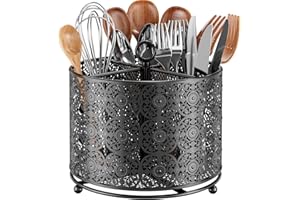 JANE EYRE Portautensili da cucina con 4 scomparti, girevole a 360°, con bordo floreale, contenitore in acciaio inox, organizer per utensili da cucina e piano di lavoro