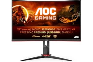 AOC Écran gaming incurvé C27G2ZU 68 cm (27 pouces) (FHD, HDMI, DisplayPort, hub USB, FreeSync, temps de réponse 0,5 ms (MPRT), 240 Hz, 1920 x 1080) noir/rouge