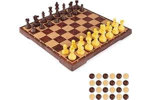 UNEEDE Tablero Ajedrez Magnetico,2 EN 1 Ajedrez y Damas en Estuche con portátil de Tablero Plegable para niños y Adultos(30.2 * 30.2cm)