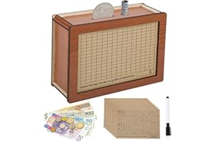 Vozitug Spardose Holz, Sparbox 5000 Euro mit Zahlen Ankreuzen, Wiederverwendbare spardose Nicht zum öffnen mit Sparziel, Sparschwein für Hilft Erwachsene und Kinder Die Gewohnheit Zum Sparen