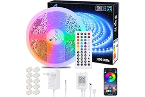 Tira Luces LED Bluetooth 10 m / 32,8 pies, ALED LIGHT SMD 5050, 600 LED, control de aplicación de tira de LED RGB, control remoto IR de 44 teclas y caja de control Bluetooth