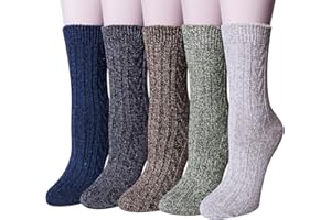 Chalier Finery 5 Pares Calcetines de Invierno, Térmicos de Lana para Mujer Calcetines de Invierno Colores para Senderismo y Correr, Regalos de Cumpleaños