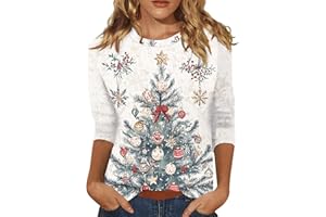 ZHAOCAI Christmas Tops for Women UK 3/4 Sleeve Ladies T-Shirts Round Neck Blouses Print Casual Tunic Top