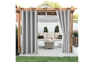 LIVEINU Outdoor Vorhänge Aussenvorhang Garten Verdunkelung Outdoor Gardinen Blickdicht Winddicht Wasserabweisend Sichtschutz Sonnenschutz UVschutz 2 Stück | 150x166cm(B x H) Hellgrau