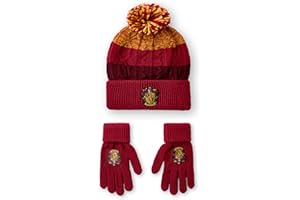 Harry Potter Hat and Gloves Set Kids | Boys Girls Gryffindor Ravenclaw Slytherin Hufflepuff House Options Knitted Pom Pom Beanie | Magical One Size Winter Hat
