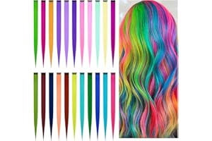 AOMIG 22 Pz Extension Capelli Colorati, Clip in Hair in Diverso Colori, Ciocche per Bambini Donna Halloween Natale Cosplay Party