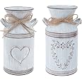 2er Set Vintage Metall-Blumenvasen – Retro Milchkannen Im Shabby Chic Landhausstil