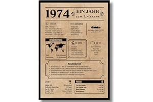 EQUIK PRODUCTS Jubiläumsposter 50 Jahre | Geschenk 50 Geburtstag | Vintage Poster auf Deutsch | Geburtsjahr 1974 | 50. Geburtstag Frauen | 50. Geburtstag Männer | Zurück in 1974 (1974)