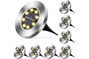 Wilktop Luces Solares para Jardín Lámpara Solar Lámpara Solar Lámpara de pie Blanco Cálido con 8 LED Lámpara de pie con Luz LED Exterior IP65 8er en el Conjunto Luz Solar Exterior