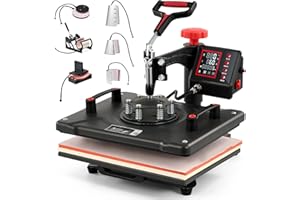 CREWORKS 8 en 1 Presse à Chaud 38x30CM Machine de Transfert à Chaleur Plateaux Pivotant à 360° Contrôle Numérique de Durée et Température avec Accessoires pour Tasse Chapeau Assiette Capuchon
