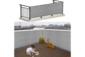 SUNLIMEI Pantalla para Balcón 90 x 175 cm Protección UV Malla Protectora Balcon Exterior con Ojales Cuerda Pantalla Protectora para Barandilla de Terraza, Gris Claro