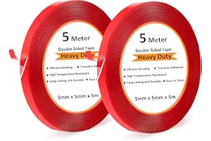Rusoz Dwustronna taśma klejąca Przezroczysta Bardzo mocna, 2 rolki Dwustronna taśma klejąca Wodoodporna Wielofunkcyjna Długość 5m, szerokość 5mm Taśma montażowa Dwustronna do ścian, plastiku, metalu