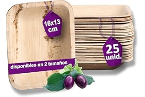 Waipur Platos Hoja de Palma Orgánicos - 25 Platos Desechables Rectangular 16x13 cm - Vajilla Ecológica de Lujo, Estable, Natural y Compostable - Platos de Fiesta - Platos de Madera