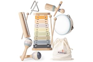 KidMigo Musikinstrumente für Kinder ab 3 Jahre, 7 in 1 Musikinstrumente Holzspielzeug, Trommel Xylophone Musikinstrumente Kinder, Montessori Spielzeug ab 3 Jahre